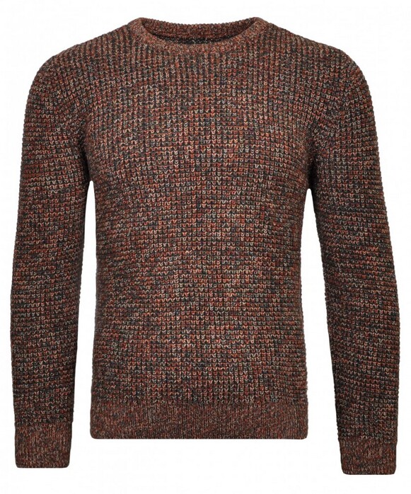 Ragman Structure Knit Pullover Roundneck Trui Groen-Beige