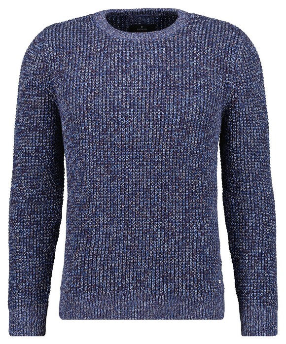 Ragman Structure Knit Pullover Roundneck Trui Night Blue-Grey