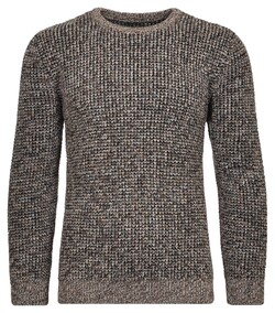 Ragman Structure Knit Pullover Roundneck Trui Taupe-Grijs