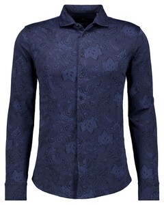 Ragman Subtle Jacquard Paisley Pattern Soft Knit Overhemd Marine