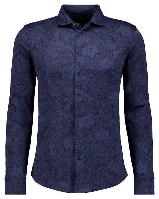 Ragman Subtle Jacquard Paisley Pattern Soft Knit Overhemd Marine