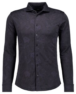 Ragman Subtle Jacquard Paisley Pattern Soft Knit Overhemd Zwart
