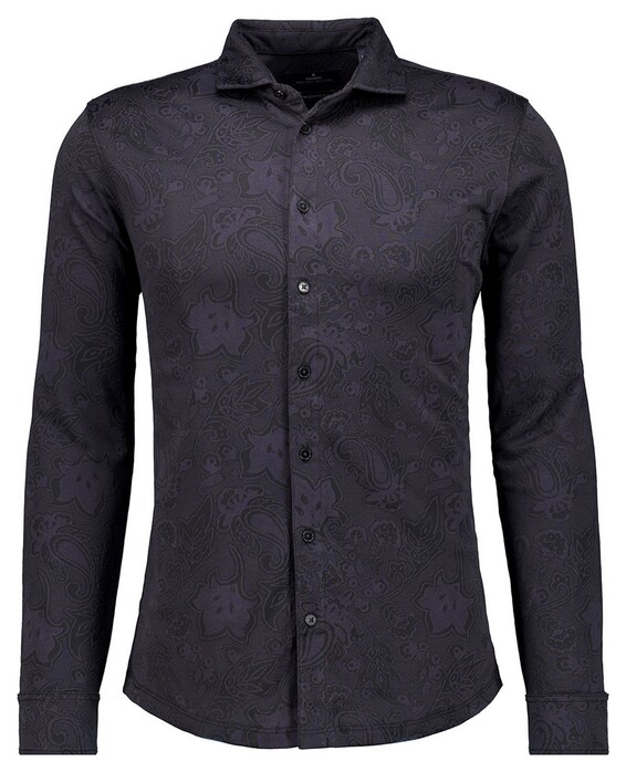 Ragman Subtle Jacquard Paisley Pattern Soft Knit Overhemd Zwart
