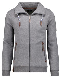 Ragman Sweat Cardigan Stand Up Drawstring Collar Grey