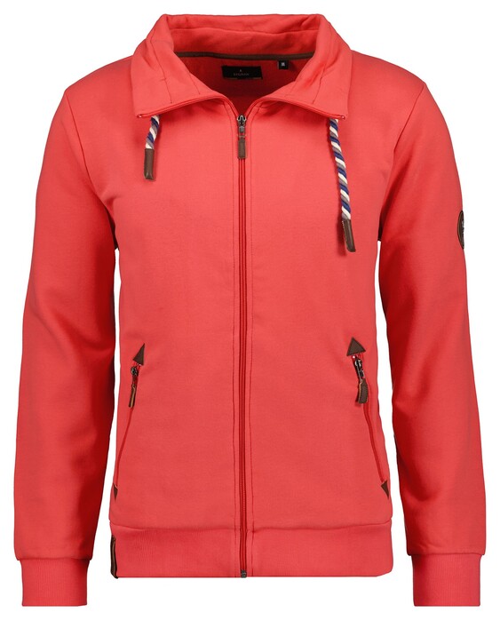Ragman Sweat Cardigan Stand Up Drawstring Collar Red