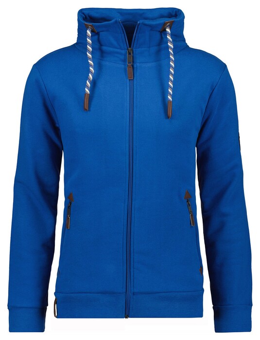 Ragman Sweat Cardigan Stand Up Drawstring Collar Vest Blauw