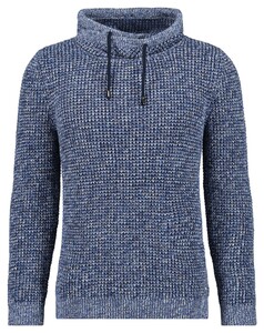 Ragman Texture Knit Stand Up Maseltov Drawstring Collar Trui Blauw-Grijs