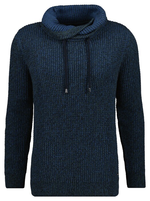 Ragman Texture Knit Stand Up Maseltov Drawstring Collar Trui Blauw-Groen