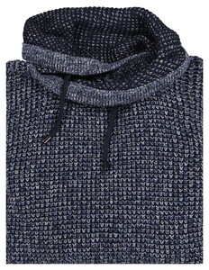 Ragman Texture Knit Stand Up Maseltov Drawstring Collar Trui Donker Blauw-Grijs