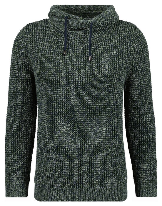 Ragman Texture Knit Stand Up Maseltov Drawstring Collar Trui Donker Groen