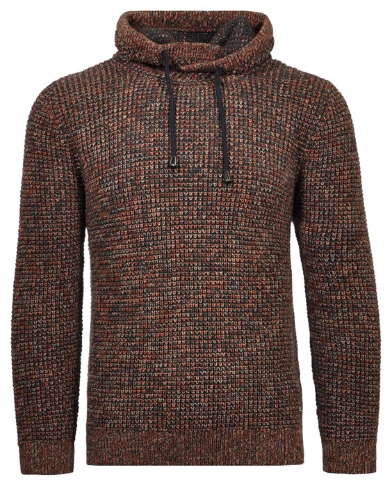 Ragman Texture Knit Stand Up Maseltov Drawstring Collar Trui Donkergroen-Beige