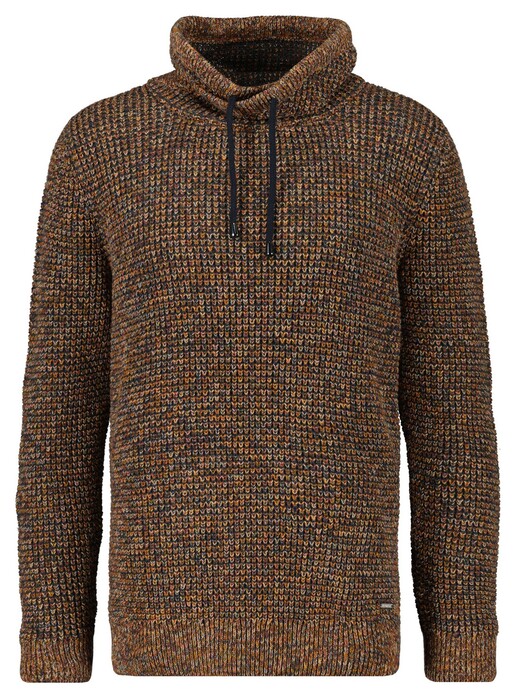 Ragman Texture Knit Stand Up Maseltov Drawstring Collar Trui Groen-Beige