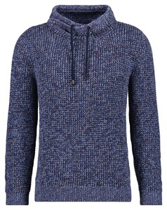 Ragman Texture Knit Stand Up Maseltov Drawstring Collar Trui Night Blue-Grey