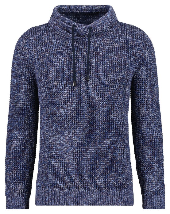 Ragman Texture Knit Stand Up Maseltov Drawstring Collar Trui Night Blue-Grey