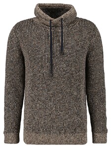 Ragman Texture Knit Stand Up Maseltov Drawstring Collar Trui Taupe-Grijs