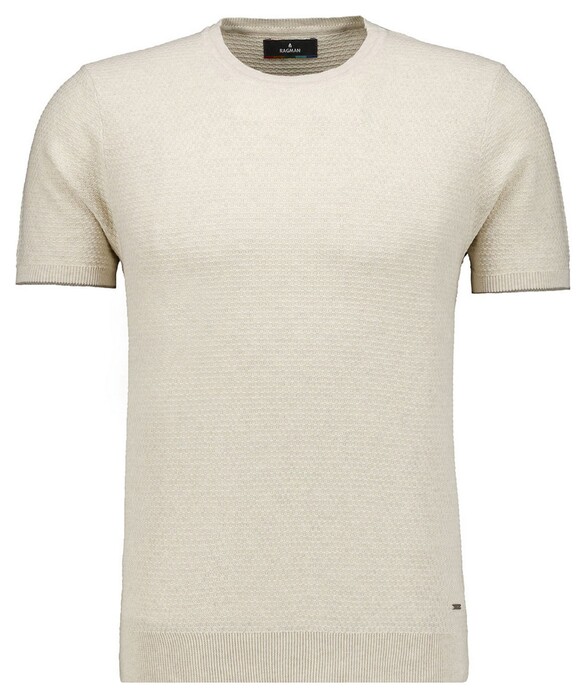 Ragman Texture Knit Tone-In-Tone Short Sleeve Round Neck Pullover Ecru