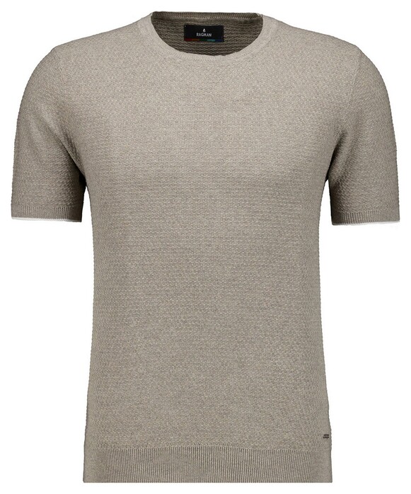 Ragman Texture Knit Tone-In-Tone Short Sleeve Round Neck Trui Walnut