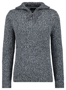 Ragman Troyer Zip Cotton Knit Pullover Elbow Patches Trui Asphalt