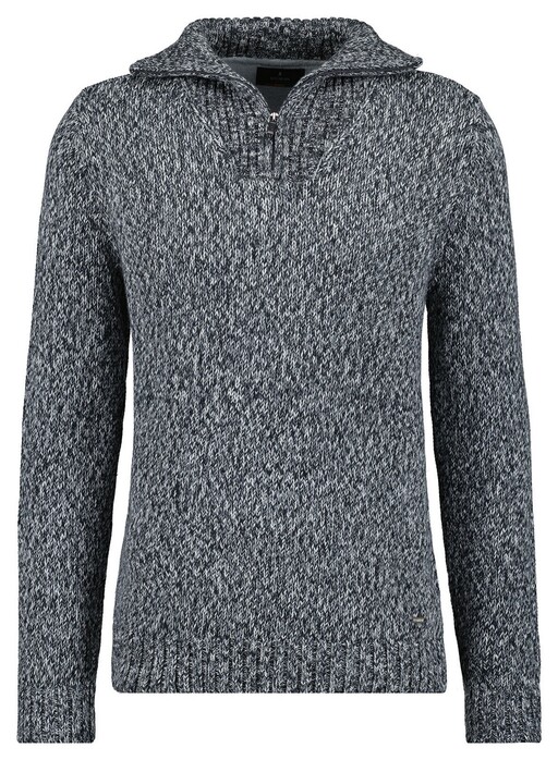 Ragman Troyer Zip Cotton Knit Pullover Elbow Patches Trui Asphalt