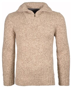 Ragman Troyer Zip Cotton Knit Pullover Elbow Patches Trui Beige Melange