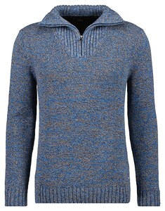 Ragman Troyer Zip Cotton Knit Pullover Elbow Patches Trui Blauw-Grijs