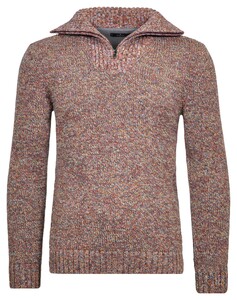 Ragman Troyer Zip Cotton Knit Pullover Elbow Patches Trui Bordeaux-Bruin