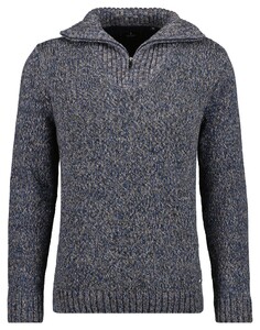 Ragman Troyer Zip Cotton Knit Pullover Elbow Patches Trui Donker Blauw-Beige