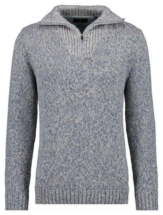 Ragman Troyer Zip Cotton Knit Pullover Elbow Patches Trui Grijs Melange