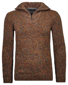 Ragman Troyer Zip Cotton Knit Pullover Elbow Patches Trui Groen-Beige