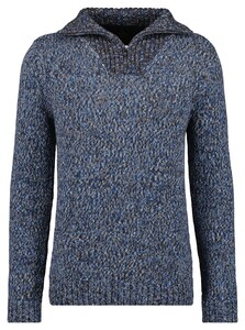 Ragman Troyer Zip Cotton Knit Pullover Elbow Patches Trui Mocca-Blue