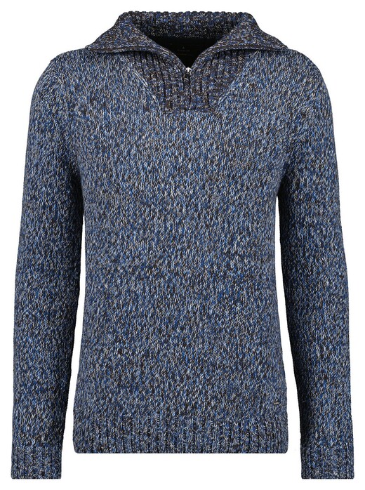 Ragman Troyer Zip Cotton Knit Pullover Elbow Patches Trui Mocca-Blue