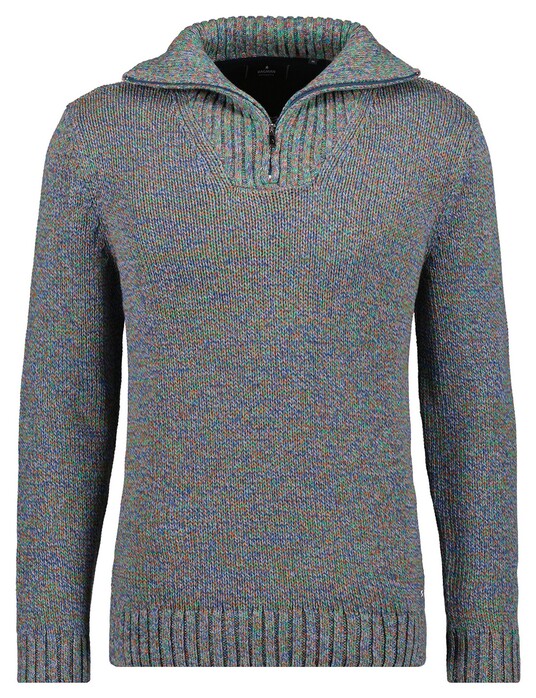 Ragman Troyer Zip Cotton Knit Pullover Elbow Patches Trui Multicolor