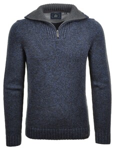Ragman Troyer Zip Cotton Knit Pullover Elbow Patches Trui Navy-Antraciet