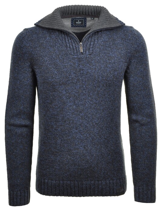 Ragman Troyer Zip Cotton Knit Pullover Elbow Patches Trui Navy-Antraciet