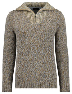 Ragman Troyer Zip Cotton Knit Pullover Elbow Patches Trui Oker-Grijs