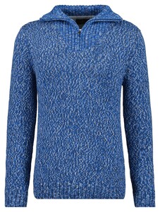 Ragman Troyer Zip Cotton Knit Pullover Elbow Patches Trui Royal Blue-Ecru
