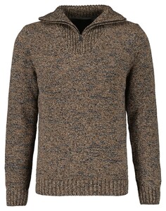 Ragman Troyer Zip Cotton Knit Pullover Elbow Patches Trui Taupe-Grijs