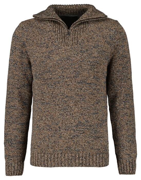 Ragman Troyer Zip Cotton Knit Pullover Elbow Patches Trui Taupe-Grijs