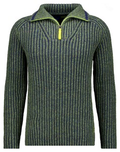 Ragman Troyer Zip Two Tone High Texture Rib Knit Trui Mosgroen