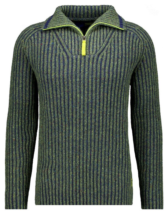 Ragman Troyer Zip Two Tone High Texture Rib Knit Trui Mosgroen