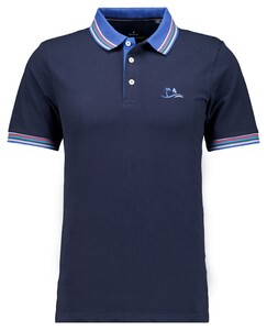 Ragman Uni Color Cotton Subtle Stretch Piqué Striped Accents Polo Jeans Blauw