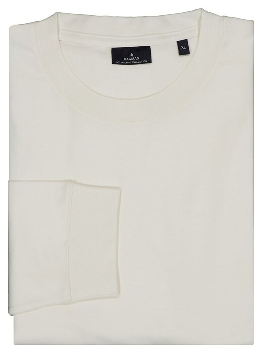 Ragman Uni Color Round Neck Long Sleeve Bottom Rib T-Shirt Ecru