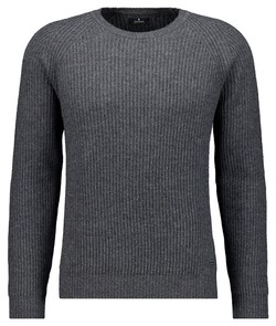 Ragman Uni Color Round Neck Merino Cashmere Structure Rib Knit Trui Antraciet