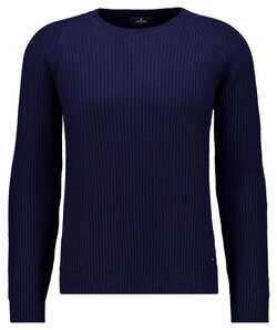 Ragman Uni Color Round Neck Merino Cashmere Structure Rib Knit Trui Marine