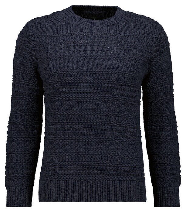 Ragman Uni Color Round Neck Patterned Structure Knit Pullover Marine