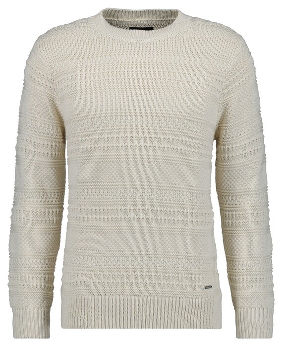 Ragman Uni Color Round Neck Patterned Structure Knit Trui Ecru