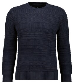 Ragman Uni Color Round Neck Patterned Structure Knit Trui Marine