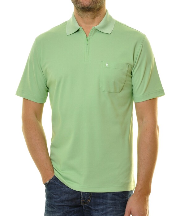 Ragman Uni Easy Care Zipper Poloshirt Pima Cotton Mix Appel
