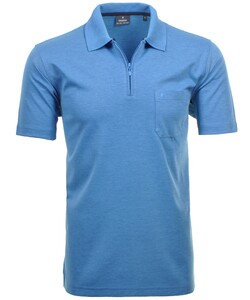 Ragman Uni Easy Care Zipper Poloshirt Pima Cotton Mix Aqua