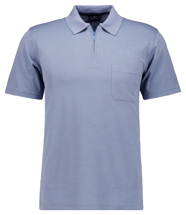 Ragman Uni Easy Care Zipper Poloshirt Pima Cotton Mix Blauwgrijs